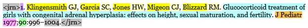 Example reference citation from marked-up Word file showing color-coding.